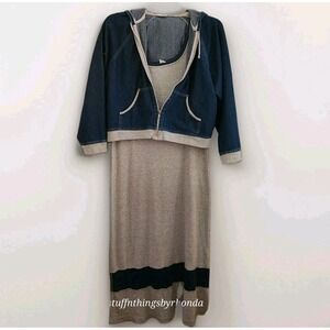 Newport News 90s Y2K Women's Med T-shirt Maxi Dress W/ Matching‎ XL Denim Jacket